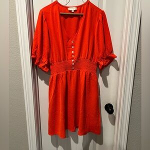 Vibrant orange faux Button-Down Dress with elastic waist sz xl